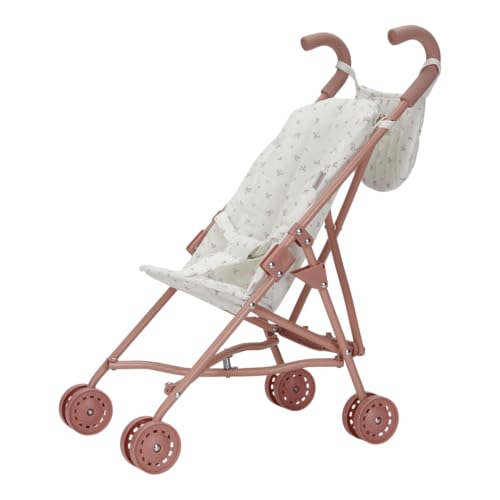 Little Dutch Puppenbuggy Puppenwagen klappbar aus Metall mit Soft-Griffen und Tasche - für Puppen von 33-46 cm, White Meadows/rosa