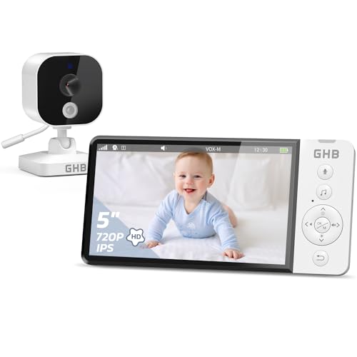 GHB Babyphone mit Kamera 5 Zoll 720P HD 5000mAh IPS-Display VOX-Modus Digitalzoom Nachtsicht Gegensprechen Temperaturanzeige