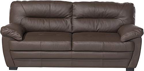 Mivano 3er-Sofa Royale / Zeitlose, bequeme Ledercouch mit hoher Rückenlehne / 190 x 86 x 90 / Lederimitat, Braun