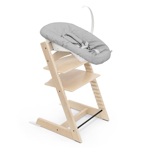 Tripp Trapp Stuhl von Stokke (Natural Eichenholz) mit Newborn Set (Grey) - Für Neugeborene bis zu 9 kg - Gemütlich, sicher & einfach zu verwenden