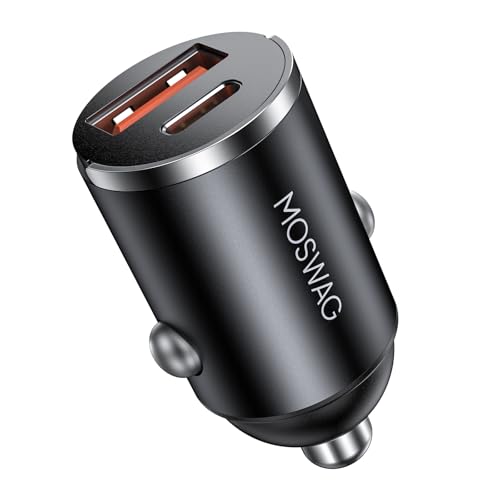 MOSWAG Zigarettenanzünder USB Ladegerät, Mini Autoladegerät USB C QC 3.0, Dual Ports Schnellladegerät Autoladegerät Für iPhone 16 15 Samsung Galaxy und Mehr