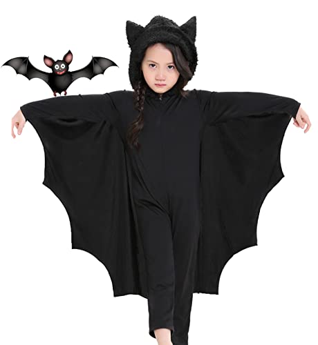 Fledermaus Kostüm Kinder Mädchen Jungen Vampir Outfit Kinderkostüm Overall Fledermausflügel Umhang Faschingskostüme Karnevalskostüme Fasching Karneval Halloween-Kostüm 110 116 122 128 134 140 146 152