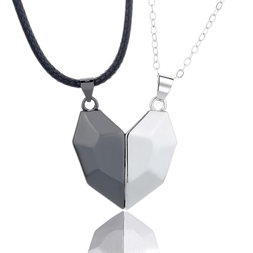 Xinlon 2 Stück Herz-magnet-paar-halskette, Magnetisches Ketten-puzzle für Paare, Magnetic Necklace for Couples, Yin Yang Couple Necklace Magnetic für Freund Freundin Ehemann Ehefrau Bester Freund