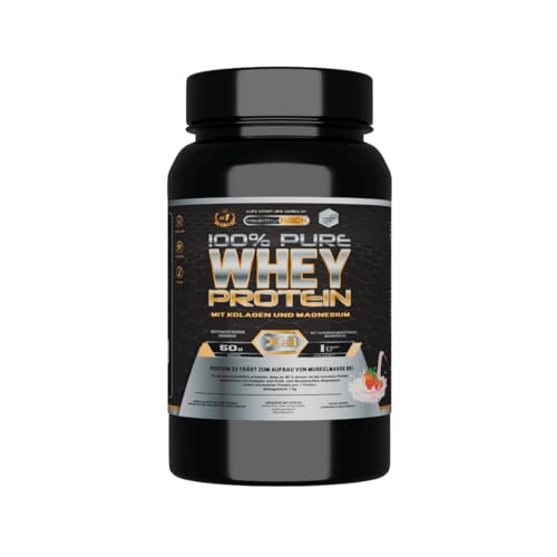 Healthy Fusion, Whey Protein, Reines Protein mit Kollagen + Magnesium | Strafft und steigert die Muskelmasse | Verbessert dein Training | 1000g (Erdbeere)