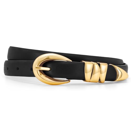 XZQTIVE Damen Leder Gürtel für Jeans Hosen Kleider, Mode Damen Schwarz Gürtel mit Gold Silber Schnalle