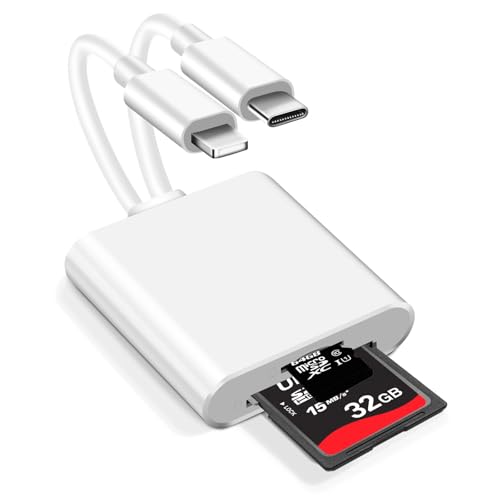 SD Karte Adapter für iPhone, [MFI Zertifiziert] 2 in 1 SD Kartenleser für Micro-SD/SD, Digitalkamera Transfergerät iPhone, Bilder von Kamera auf Handy Übertragen, Plug & Play
