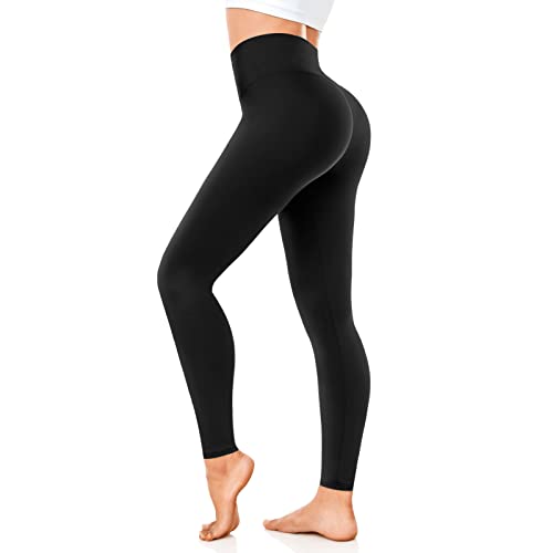 Leggings Damen High Waist Blickdicht Sportleggings Damen Lang Elastisch Bauchweg Kompression Slim Fit Sporthose Leggins für Yoga Gym Fitness Alltag Schwarz 1 Pack-01-Schwarz S/M
