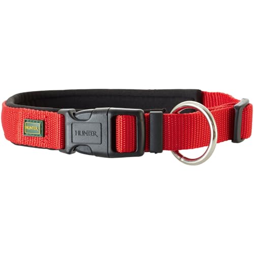 HUNTER Hundehalsung NEOPREN VARIO PLUS, Farbe: rot/schwarz, strapazierfähiges Nylon, weiche Neoprenpolsterung, stufenlos verstellbar, mit Zugentlastung, pflegeleicht, komfortabel, Größe: M-L/2,5