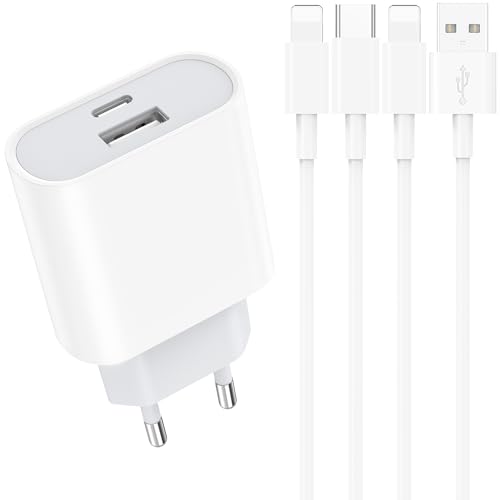 Schnellladegerät und Ladekabel for iPhone - 20W Ladegerät mit 2M Schnellladekabel Compatible for iPhone 14 13 12 11 Pro Max Plus Mini XS XR X SE 8 7 6S 5S Type C Netzteil USB C Charger Piarhlie