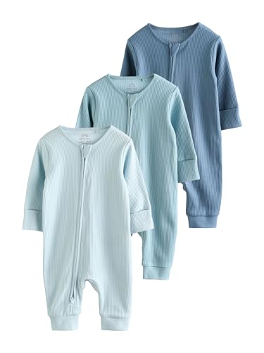 NEXT Baby Jungen Fußlose Babyschlafanzüge mit Zweiwege-RV, 3er-Pack Blau 62-68