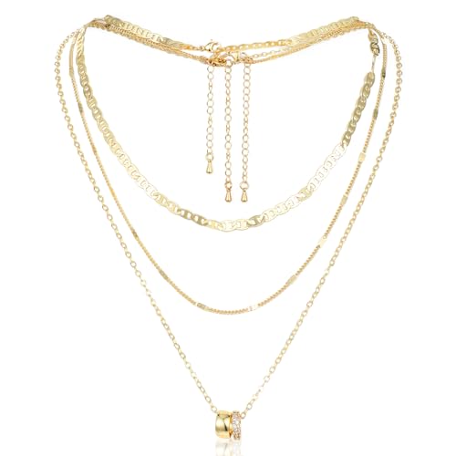 KFHENSOMR Stapelbare Halsketten Damen, 3 Stück 14K Gold Vergoldet Zarte Mehrreihige Halskette, Wasserfest Lange Silberkette Damen, Layered Anhänger Kette, Schmuck Geschenke