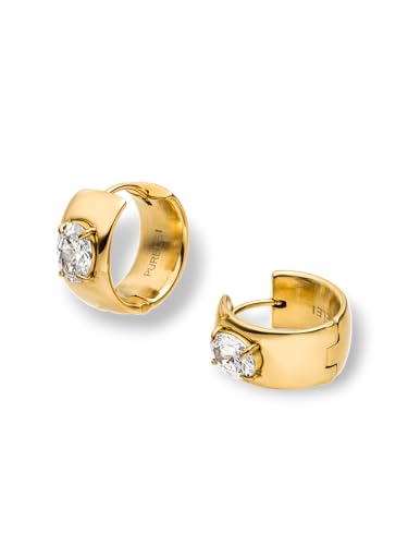 PURELEI® Glam Ohrringe – Glitzernde Creolen mit weißem Zirkonia – Edelstahl (Gold 14K vergoldet/Silber/Roségold 18K) – 18 mm funkelnde Statement-Ohrringe für Damen (Gold)