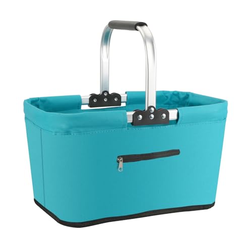 Einkaufskorb Faltbar 25L,Einkaufskorb Klein Mit Gepolsterte Griffe Und ReißVerschlusstasche,Einkaufstasche Klappbar Maximale TragfäHigkeit 15 Kg,Picknickkorb für Einkäufe, Picknicks & Aufbewahrung