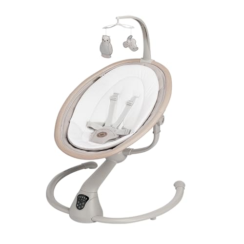 Maxi-Cosi Cassia Babywippe Elektrisch, 0–6 Monate, max. 9 kg, Babyschaukel Elektrisch, 12 Melodien, 360°-Sitzdrehung, automatische Bewegungserkennung, 5 Geschwindigkeiten, Classic Beige
