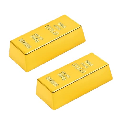 2 Stück Replik Goldbarren Gefälschte Goldene Ziegelbarren Replik Film Requisite Kunststoff, Mini Gefälschter Goldener Ziegel Für Handwerk, Goldbarren Für Filmrequisite Neuheit Geschenk Scherz