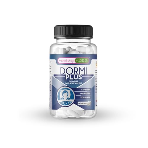 Healthy Fusion, DormiPlus | Schlaftabletten mit reiner Melatonin, L-Theanin und Vitamin B6 | Hilft, schnell einzuschlafen | Beseitigt Schlaflosigkeit und nächtliches Aufwachen | 90 Kapseln