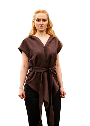 Leonardo Carbone® Waldläufer Tunika Aldon Unisex - Mittelalter Kleidung Herren & Damen, Mittelalter Hemd, Freizeithemden Kurzarm, Karneval Kostüm, LARP Kleidung - 100% Baumwolle Braun M