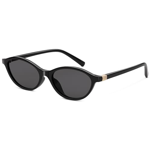 Wrimen Sonnenbrille Damen-polarisiert-Oval-Retro-UV400 Schutz-Mode-Brille-Vintage-Schmale-Classic-Trendy-sunglasses woman-Schwarz