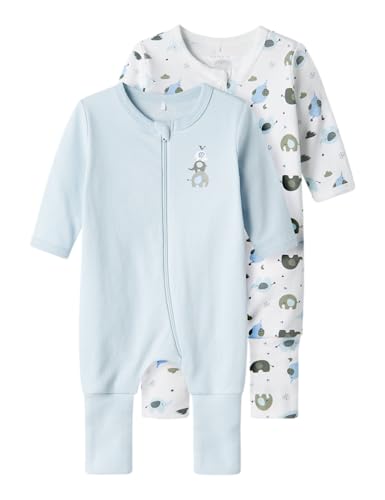 NAME IT Baby - Jungen Nbmnightsuit 2p Zip Ff Elephant Noos Schlafanzug, Baby Blue, 86 EU
