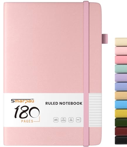 Smarpau Notizbuch A5, Hardcover Liniert Journal mit 180 Seiten 80gsm dickes Papier, Leder Tagebuch, Journal Notizblock für Frauen und Männer für Schule, Arbeit, Zeichnen, 14.5 x 21cm - Rosa