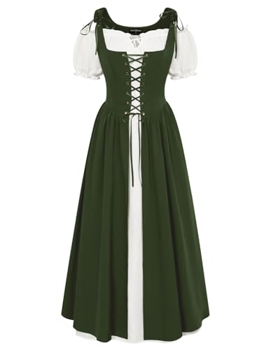 SCARLET DARKNESS Gothic Steampunk Piraten Kostüm Cosplay Halloween Karneval Festlich Zigeuner Kostüm Olivgrün XL