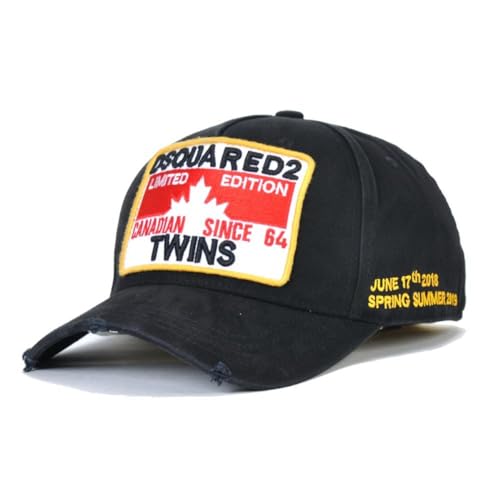 DSQUARED2S Twins Herren Baseballkappe, klassisch, Sport, Freizeit, Sommer, Stickerei, klassische Snapback-Mütze, Schwarz , Einheitsgröße