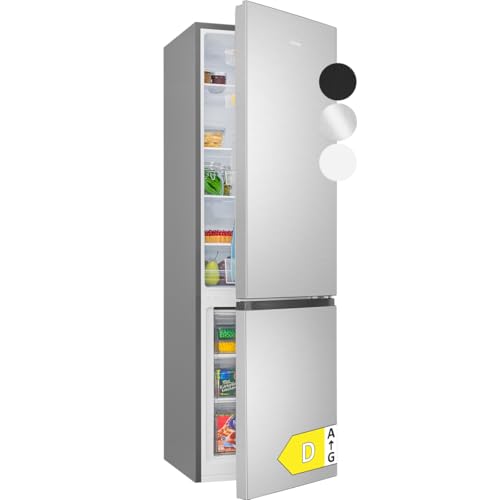 Bomann Kühlschrank mit Gefrierfach | Energieklasse D | 180cm | Kühl Gefrierkombination leise 39 dB | 4 Ablagen & 3 Schubladen | Türanschlag wechselbar | 269L Kühlgefrierkombi | KG 184.1 inox