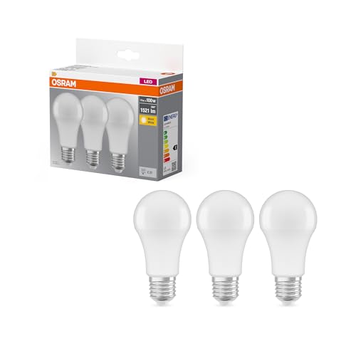 Osram LED Base Classic A, in Kolbenform mit E27-Sockel, Nicht Dimmbar, Ersetzt 100 Watt, Matt, Warmweiß - 2700 Kelvin, 3er-Pack