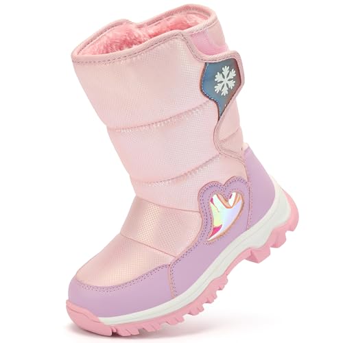 TZJS Mädchen Warme Stiefel Kinder Mid-Calf Mode Outdoor Wasser Resistent Anti-Rutsch Winter Schnee Gemütlich Kunstfell Gefüttert Schuhe(Rosa,33)