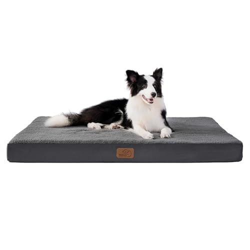BEDSURE orthopädisches Hundebett Grosse Hunde - 112x81x7.6cm Hundekissen flauschig Hundematte waschbar Hundematratze in dunkelgrau für große Hunde