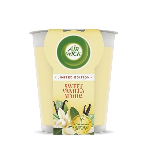 Air Wick Wohlfühl-Duftkerze XL im Glas – Duft: Sweet Vanilla Magic – Bis zu 40 Stunden Brenndauer – Enthält natürliche ätherische Öle – 220 g Duftkerze