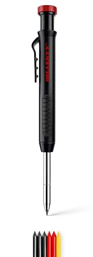 HASKYY Tieflochmarker Zimmermannsbleistift Set inkl. Minen, Spitzer - Bleistift für Holz, Metall, Stein, Fliesen & Kunststoff - Druckbleistift für Handwerker, Baustelle & Bohrlöcher