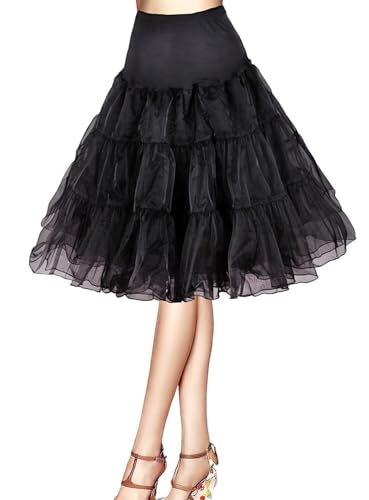 Unterröcke Petticoat Unterrock Rock 1950 Jahre Retro Crinoline Underskirt Reifrock Röcke 50s Swing Vintage tüllrock net Halb Slips Skirt für Wedding Bridal Petticoat Rockabilly Kleid(Schwarz,52)