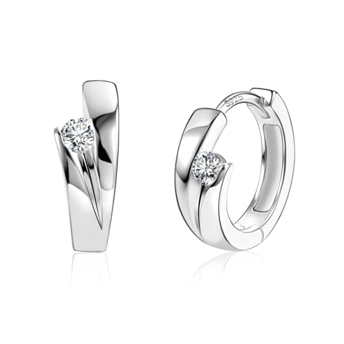 ALEXCRAFT Silber 925 Ohrringe Kleine Creolen, Silber 925 Creolen Dick Breit Kleine Knorpel Huggie Creolen Sterling Silber Creolen mit Stein Kugel Zirkonia Glitzer Ohrringe Creolen 16mm Damen Mädchen