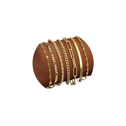 Dochais 5-7 Stück Armbänder Set für Damen - 18k Vergoldet Mit Cubic Zirkonia, Ketten Armband Modeschmuck für Mädchen (Gold, 7 Stück)
