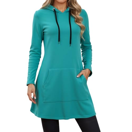 Hoodie Damen Kleid Langarm Mit Tasche Für Winter Freizeit Mode Kapuzenpullover Sweatshirt Pullis Pullover Große Größe Weich Warm Bequem Maschinenwaschbar Atmungsaktiv Casual Loose Fit (Blue, XXXXL)