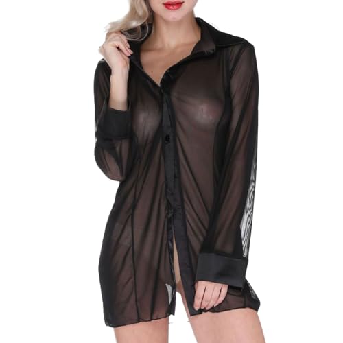 FUIPVGI Sexy Unterwäsche: Durchsichtiges Hemd & Babydoll Dessous, Transparent Negligee & Nachthemd Schlafanzug (Schwarz)