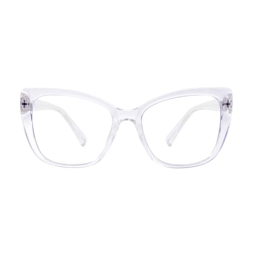 SKYWAY Übergröße Lesebrille Damen, Groß Mode Quadratische Cat Eye Blaulicht Blockierende Computerbrille mit Sehstärke (Transparent,2.0)
