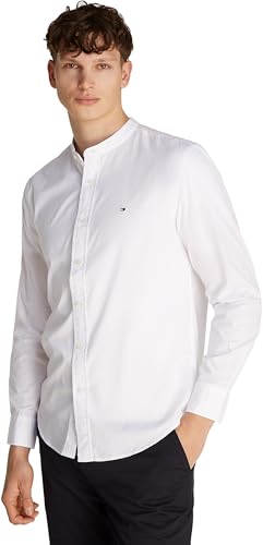 Tommy Hilfiger Herren Hemd Flex Poplin Solid Mao Regular Fit, Weiß (White), L