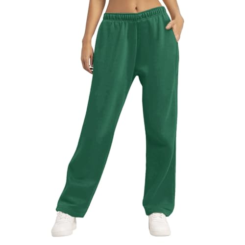 Jogginghose Damen Baggy, Jogginghose mit Weitem Bein Für Damen, Elastisch, Hohe Taille, Kordelzug, Lockere Hose mit Taschen, Grün