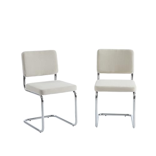 BAÏTA - Set mit 2 Stühlen Jack Cord, naturfarben, Füße aus verchromtem Metall, Weiß