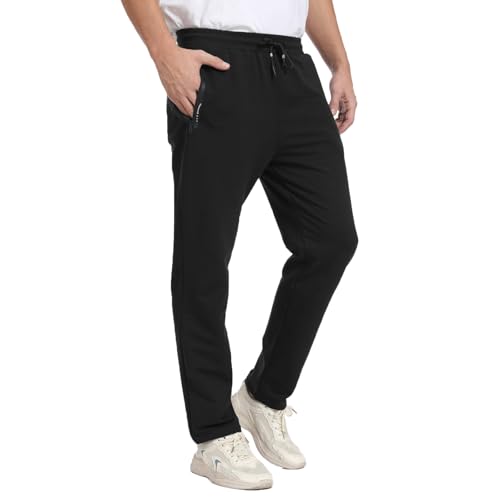 JustSun Jogginghose Herren Baumwolle Trainingshose Männer Sporthose Lang Herren Sweatpants Freizeithose Fitness Hosen Herren mit Reißverschlusstaschen Schwarz M