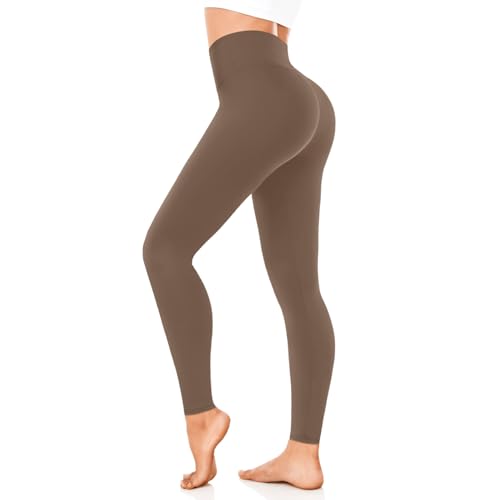 FuelMeFoot Leggings Damen High Waist Blickdicht Leggins mit Bauchkontrolle Slim Fit Angenehm Weiche Elastische Sportleggings.1 Pack-06-Mokka S/M