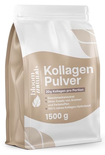Collagen Pulver 1500g (1,5 KG) - Hochdosiert & Geschmacksneutral Kollagen Hydrolysat Pulver, Peptid Typ 1 & 3 - Kollagen Peptide - Abgefüllt und getestet in Deutschland