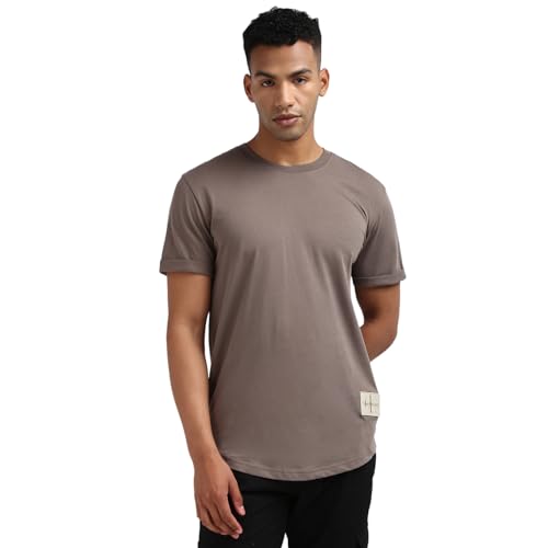 Calvin Klein Herren T-Shirt Kurzarm Badge Turn Up Sleeve Rundhalsausschnitt, Braun (Falcon), XXS