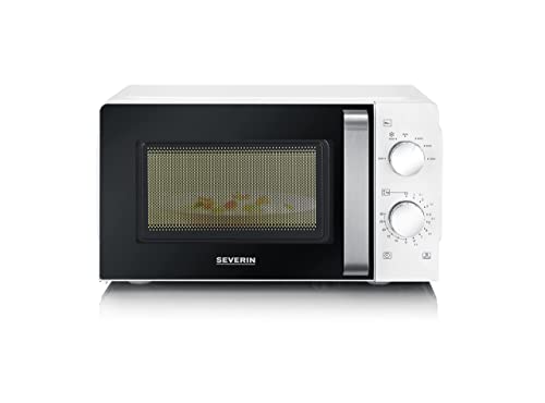SEVERIN Mikrowelle Solo, zum Auftauen und Erhitzen, Mikrowellengerät mit Drehteller für gleichmäßige Wärmeverteilung 17 L, Weiß /Edelstahl, MW 7885