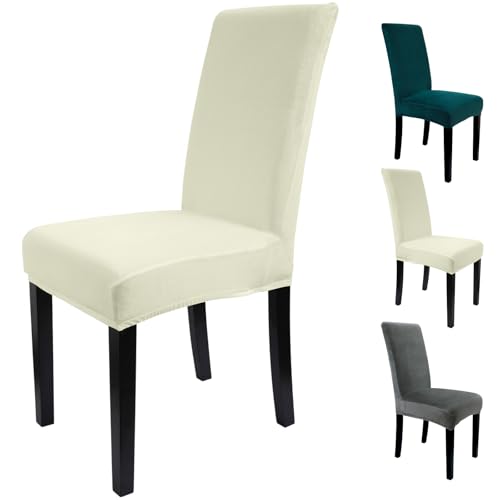 Zindoo Stuhlhussen 4er Set Velvet Verdicken Stretch Stuhlbezug mit Unten Vorrichtungen, Abnehmbarer Waschbar Stuhl Hussen für Schwingstuhl, Esszimmerstühle, Hochlehner (Beige)