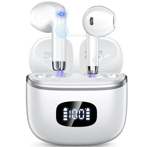 Bluetooth Kopfhörer, Kopfhörer Kabellos Bluetooth 5.3 mit 4 ENC Noise Cancelling Mic, kopfhörer kabellos HiFi Stereo, LED-Anzeige, 40 std Spielzeit, USB-C, In Ear Ohrhörer für Arbeit Spiel Sport, Weiß