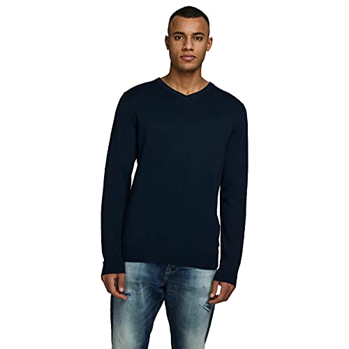 JACK & JONES Herren Jjebasic Knit V-neck Noos Pullover, Navy Blazer 1, M EU