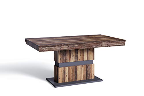 byLIVING Esszimmertisch Matthew/Küchen-Tisch 160 cm mit Auszugsfunktion auf 215 cm/Auszugstisch Old Wood-Optik Dunkelbraun/Esstisch ausziehbar mit Einlegeplatte /160-215x90x75cm (LxBxH)